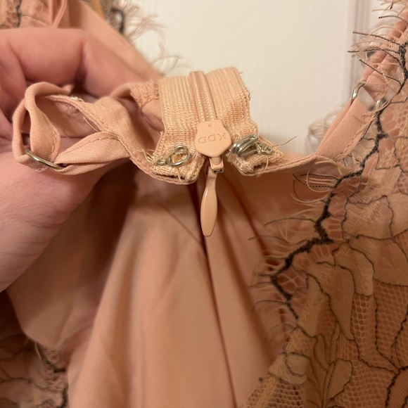 NWT Luxxel Sheer Lace Gown with Slip Formal Blush Nude Tan Belted Silhouette New - Picture 9 of 13